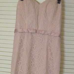 NWT peach strapless FORMAL lace over satin long gown sz 12 polyester